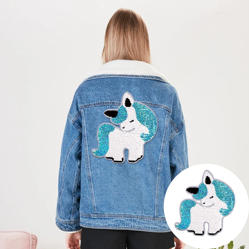 Unicorn Reversible Sequin Patches Sew on Sticker for Clothes Big Applique Clothing Stickers Unicorn Patch for Backpack Jacket