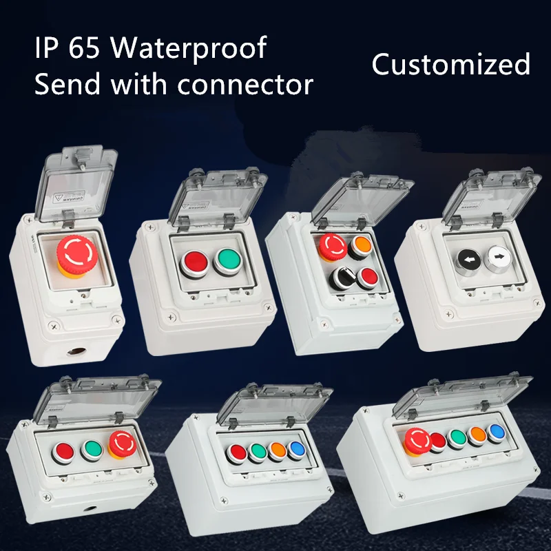 AC220V Outdoor Waterproof Button Control Switch Box Emergency Stop Start Indication Lamp Self Recovery Switch Junction Box