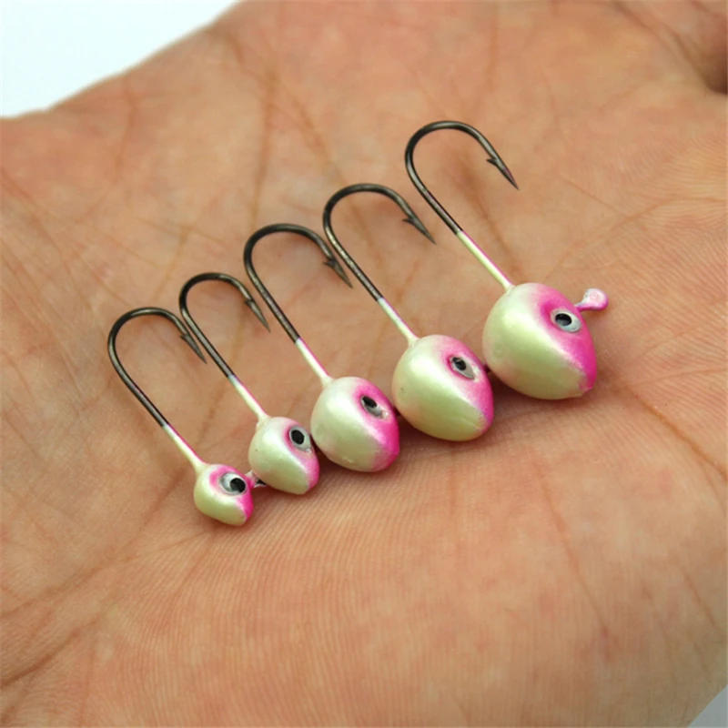 2pcs/lots jig heads fishing hooks pink color with eyes lead jig 0.5g  1g   2g 3g 4g 5g  fishhooks for jigging fishing Pesca