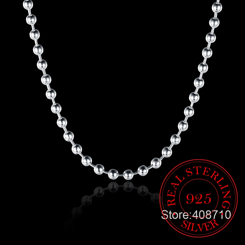 925 Sterling Silver 3mm Smooth Beads Ball Chain Choker Necklace For Women Trendy Wedding Engagement Jewelry collier femme
