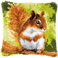 Latch hook cushion with Pre-Printed Pattern Crafts for adults Knot set pillow Cross stitch kit Squirrel Hobby and needlework