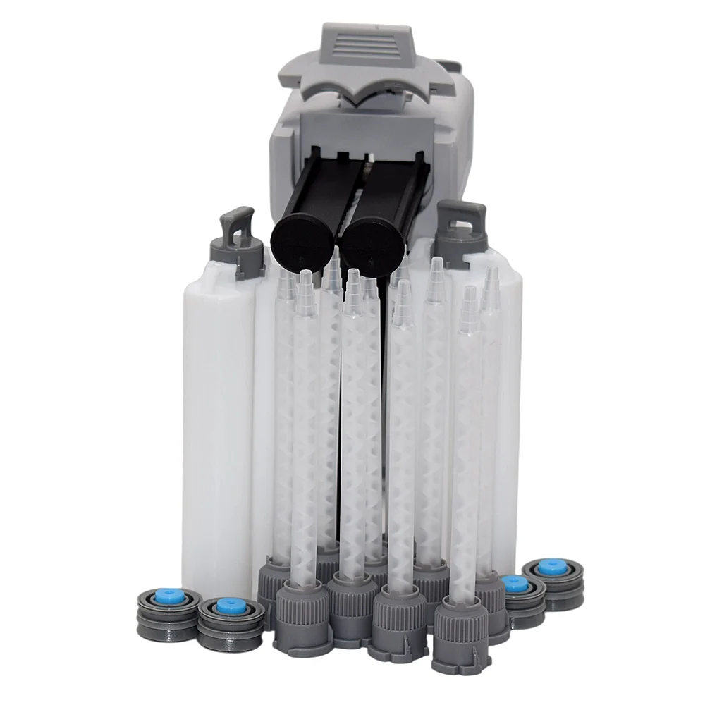 50ml pistola per calafataggio 1:1 AB pistola per colla e 2 pezzi 50ml 1:1 cartuccia vuota a doppio barilotto con 10 pezzi 111mm 1:1 Set di ugelli di miscelazione statici