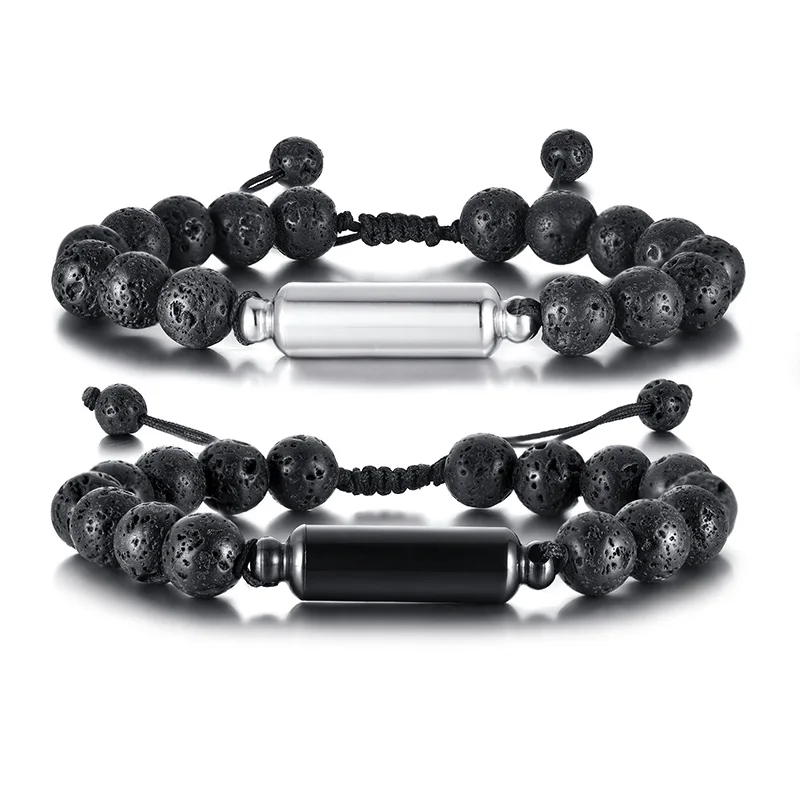 Men Urn Bracelet Volcanic Rock Beaded Adjustable Bracelets for Urns Jewelry for Ashes Cremation Brazalets