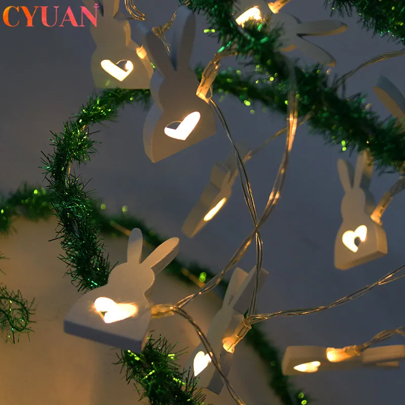 10LED Wooden Easter Rabbit Strip Lights Garland Bunny Fairy Light Easter Party Supplies Happy Easter Home Decorations kids Gifts