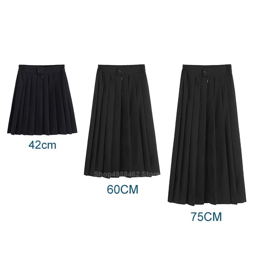 Elastic Waist Japanese Student Girls School Uniform Solid Color JK Suit Pleated Skirt Short/Middle/Long High School Dress