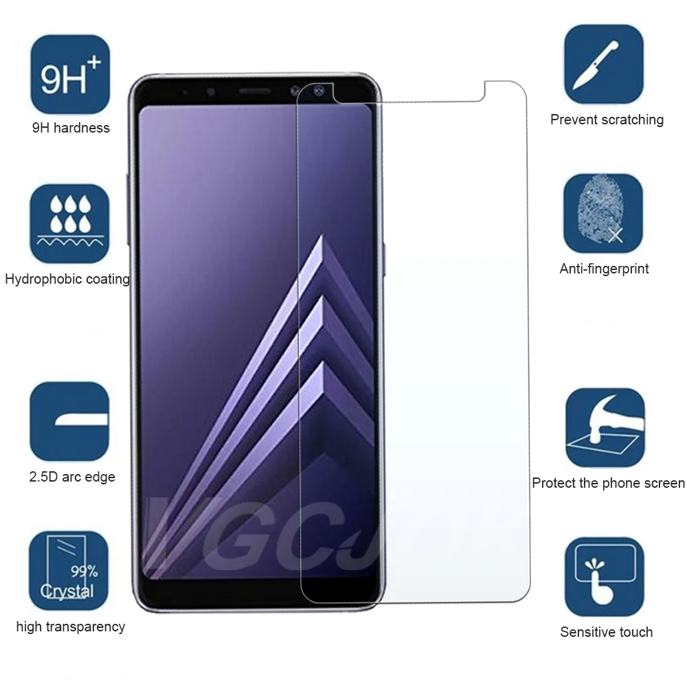 9D ป้องกันกระจกสำหรับ Samsung Galaxy A6 A8 J4 J6 Plus 2018 J2 J8 A7 A9 2018กระจกนิรภัยหน้าจอ Protector ฟิล์มกระจกนิรภัยกรณี