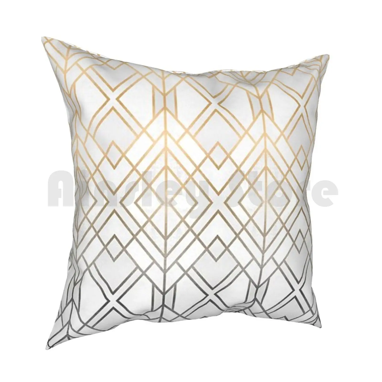 Gold And Grey Geo Pillow Case Printed Home Soft DIY Pillow cover Graphic Pattern Abstract Geometric Geometric Black And