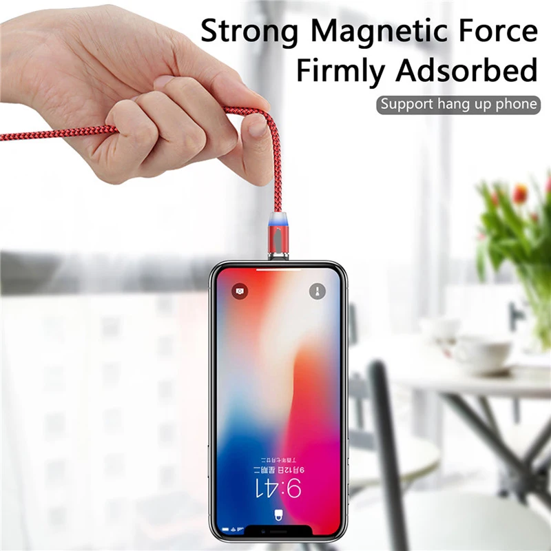 Magnetic Mobile Phone Fast Charger Cable 3 IN 1 Phone Charging Wire Type-C Micro USB Nylon Charger 1M For Iphone Samsung Huawei