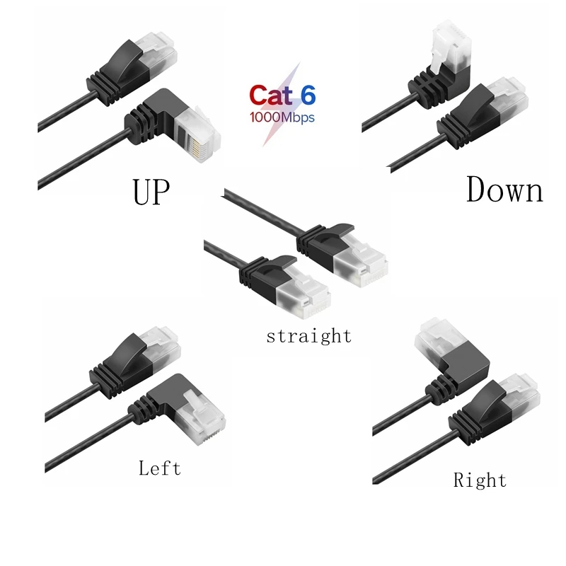 RJ45 Cat7 6 Lan Ultra Slim Cable UTP RJ45 Network For Cat6 Compatible Patch Cord 90 Degree Right Angle Cable