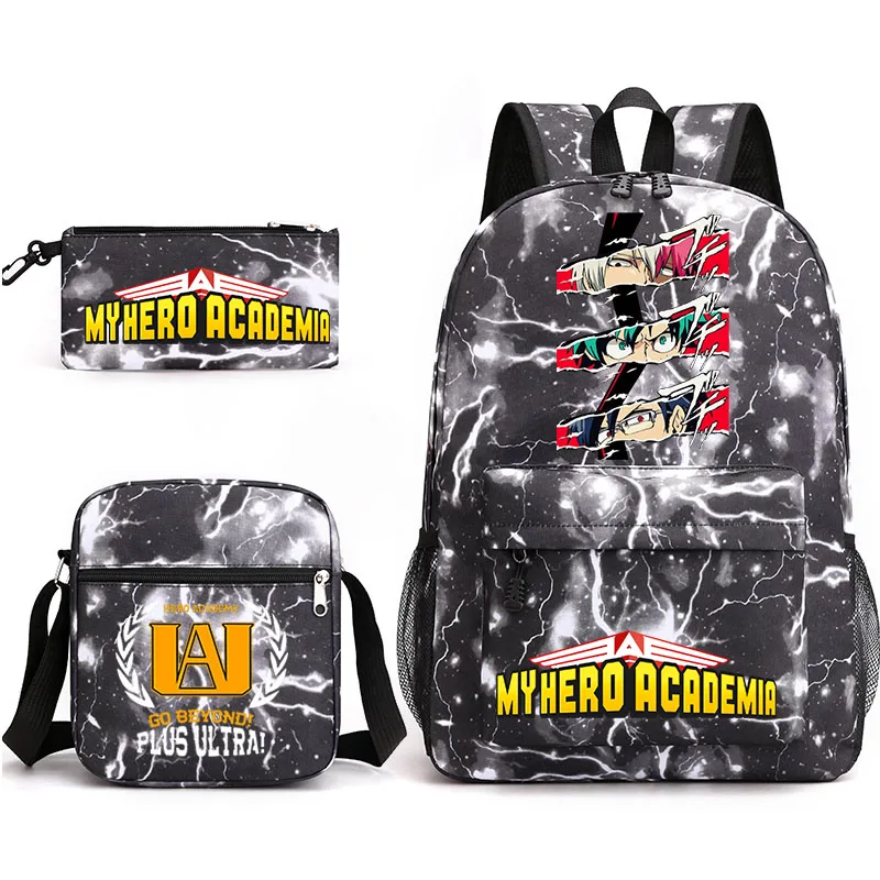 Shopping portable supplies college style My Hero Academia printed backpack 3 pieces/set canvas shoulder bag pencil clutch