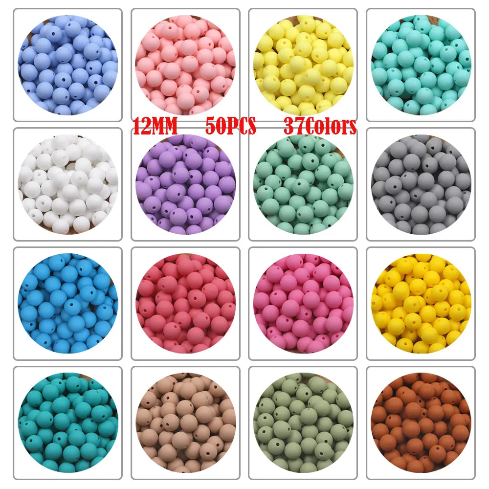 Kovict 50Pcs Silicone Beads 9/12/15mm Round Pearl Silicone Beads For Jewelry Making DIY Bracelet Necklace Jewelry Accessories