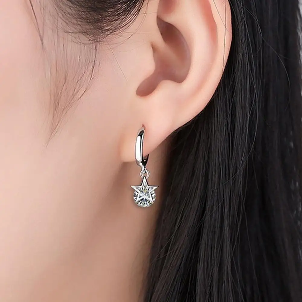925 Sterling Silver Crystal Star Charm Stud Earrings For Women 2023 Grils Kids Wedding Gift Female pendientes mujer moda