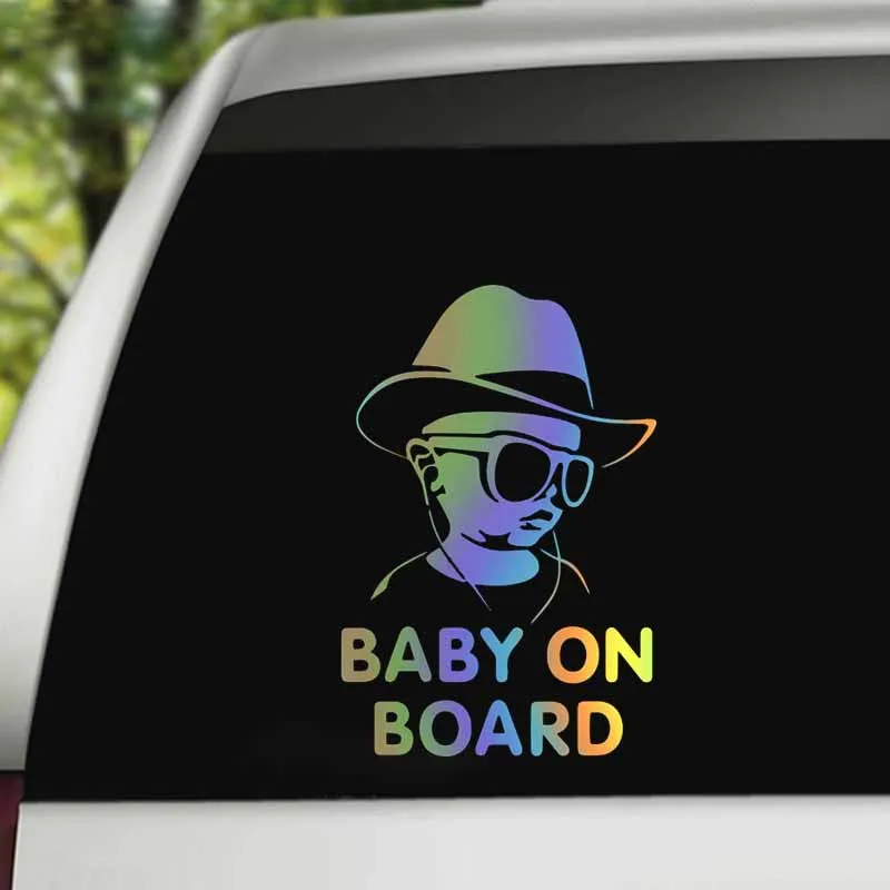 Car Sticker Drop Shipping Baby On Board Funny Reflective Sunglasses Child Stickers and Decals Vinyl Car Styling 12x17cm