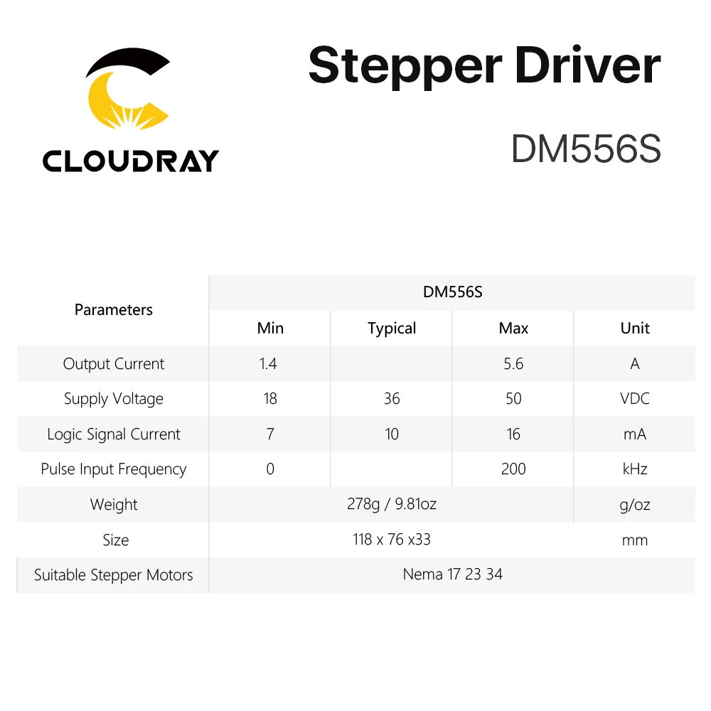 Imagem -06 - Cloudray-nema 23 Open Loop Stepper Motor Kit Fases 3n.m 5.0a 23cs30c500 Dm556s para Impressora 3d Gravação Cnc Fresadora