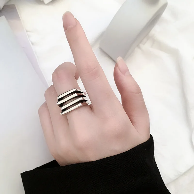 LIVVY Silver Color  Multilayer Simple Geometric  Rings Charm Women Trendy Jewelry Vintage Party Accessories Gifts