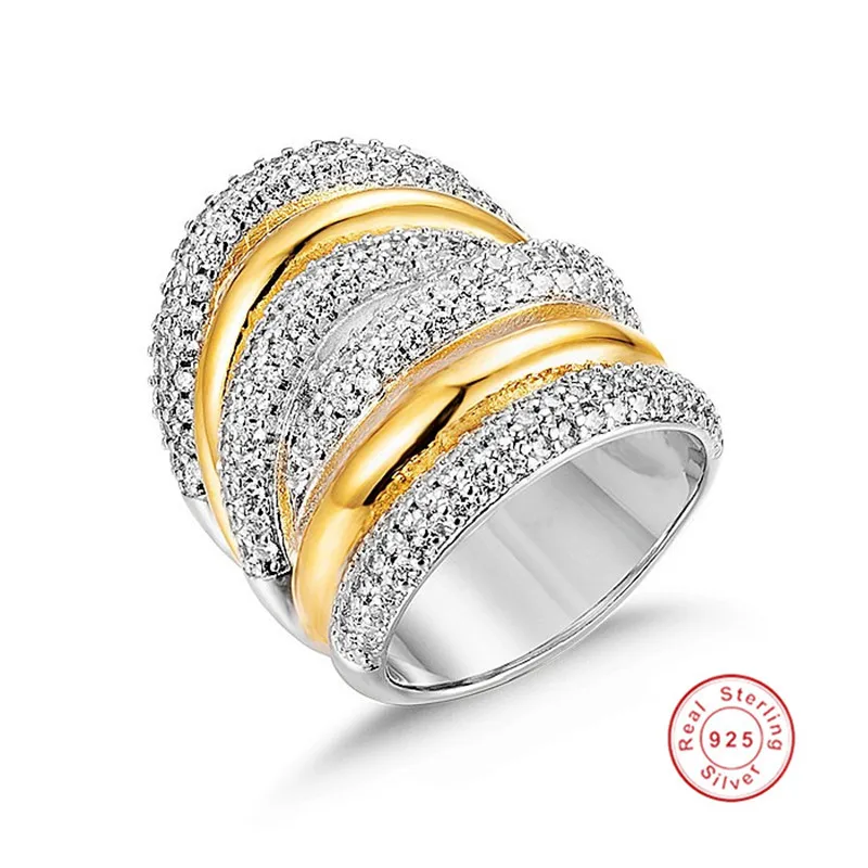 Big silver Cocktail Finger RING for women Luxury Gold Plated 238pcs Simulated diamond painting full stone Ring Jewelry size 5-10