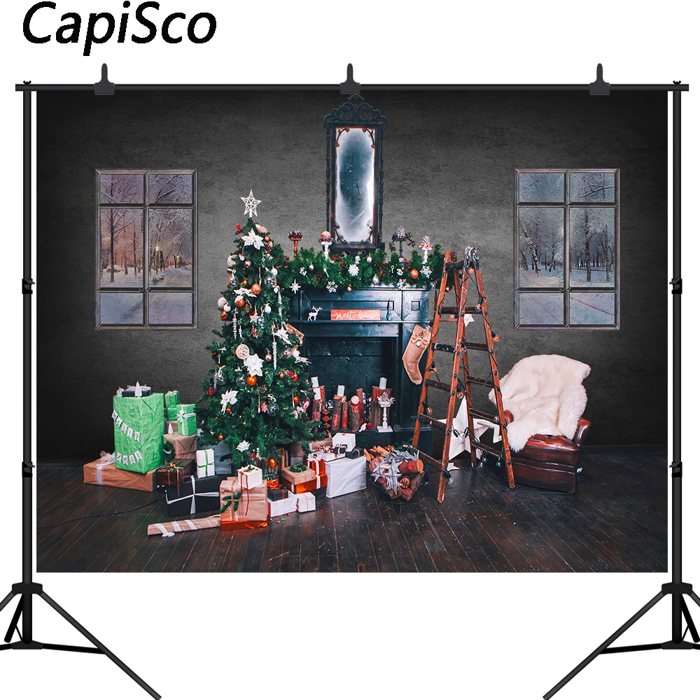 Capisco Christmas Photography Background Xmas Tree Toy Fireplace Gift Backdrop Window Decoration Props Banner For Photo Studio