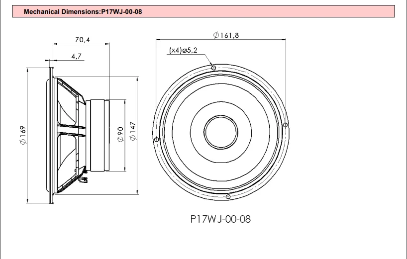 1Pieces （1 speakers）Original Vifa  P17WJ00-08 6.5 Inch low Frequency Speaker Driver Unit Magnesium Chassis Polycone 4-8ohm/150W