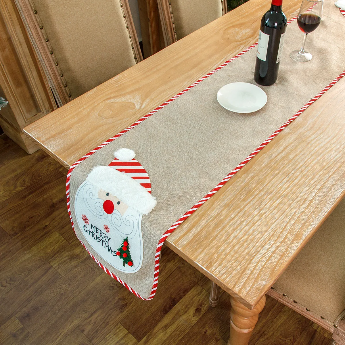 New products Christmas decorations linen embroidery table mat flag placemat potholder cloth holiday Christmas table runner