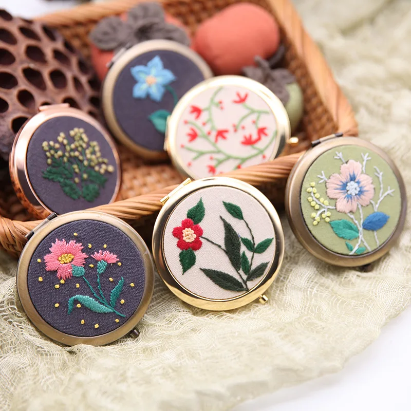 Embroidery Fold Makeup Mirror DIY Kit Cross Stitch Set for Beginner Handmade Sewing Art Unfinished Craft Gift Dropshipping