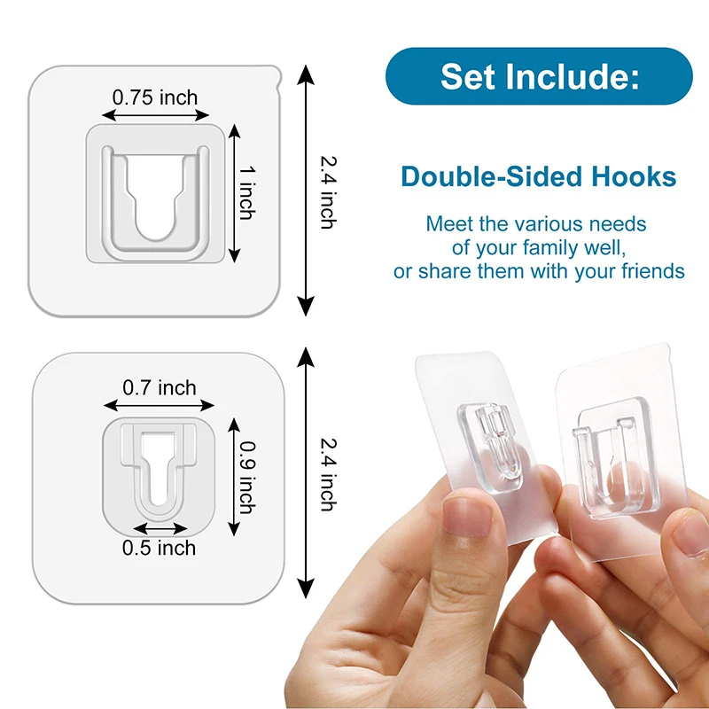 5/10 Pairs Double-Sided Adhesive Wall Hooks, Waterproof and Oilproof Reusable Seamless Hooks Without Punching