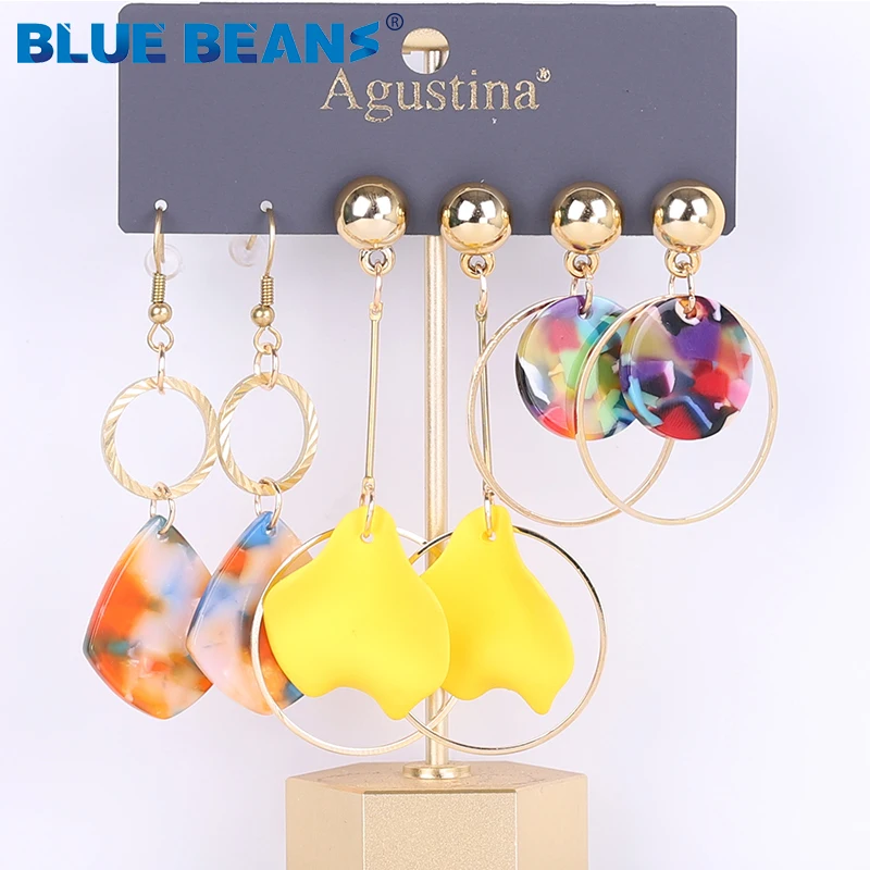 BLUE BEANS Set Earring For Women Drop Earrings Fashion Jewelry Long white Earrings Set Girls acrylic Boho Girls Dangle Earring