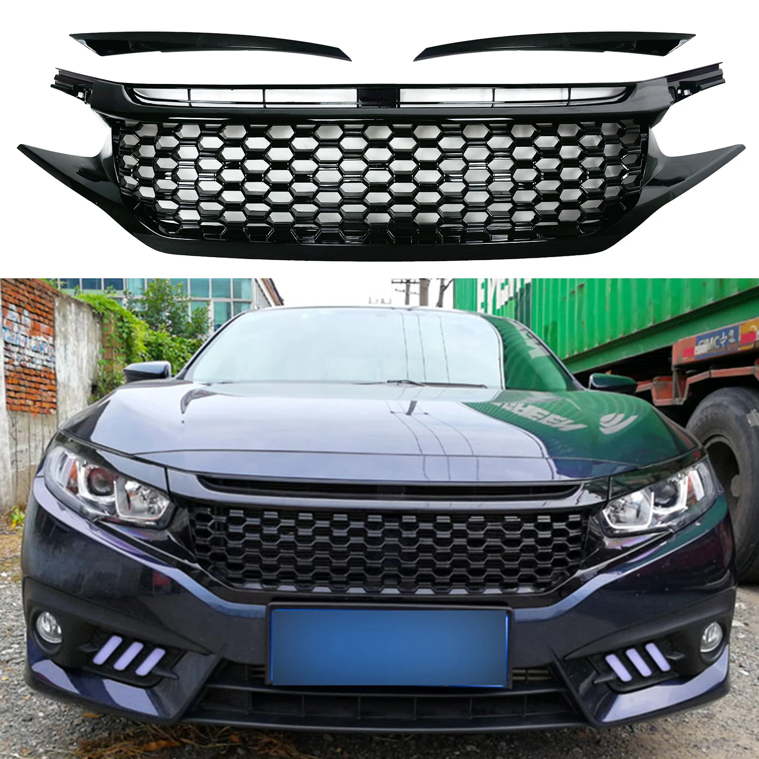 Modified For CIVIC Front Grill For CIVIC 10th Gen 2016 2017 2018 2019 Front Bumper Mesh Racing Grill Grills Grille For Trims