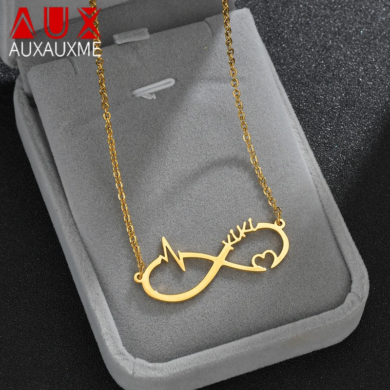 

Auxauxme Stainless Steel Custom Name Infinity Necklace GoldColor Personalized Couple Love Pendant Necklaces Baby girl Jewelry