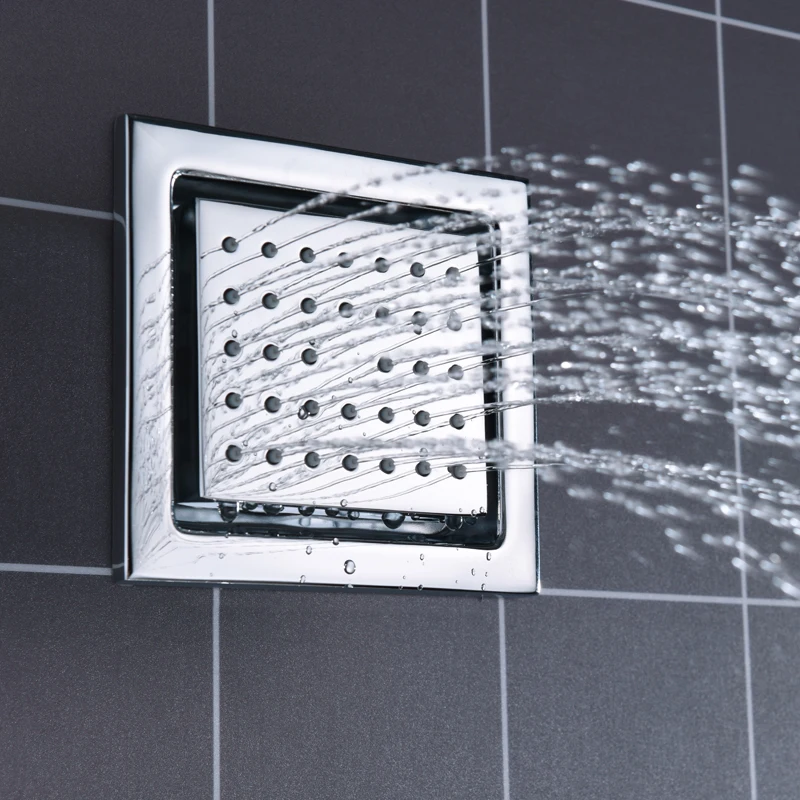 Plan de douche à pluie de plafond, système de douche à LED valide, jets de corps, mélangeur thermostatique, grande douche, 16 po x 31 po, 4 po