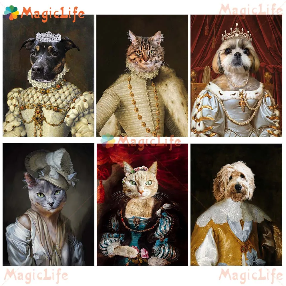 

Vintage Pet Cat Princess Lady Funny Dog Animal Wall Pictures For Living Room Nordic Poster Wall Art Canvas Painting Unframed