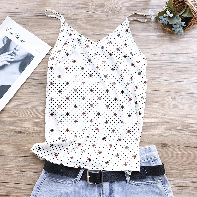 Polka Dot Close Fitting Vest Summer Women Tank Top Sexy Halter V Neck Sleeveless Strap Lady Camisole Low Price Clearance M30305