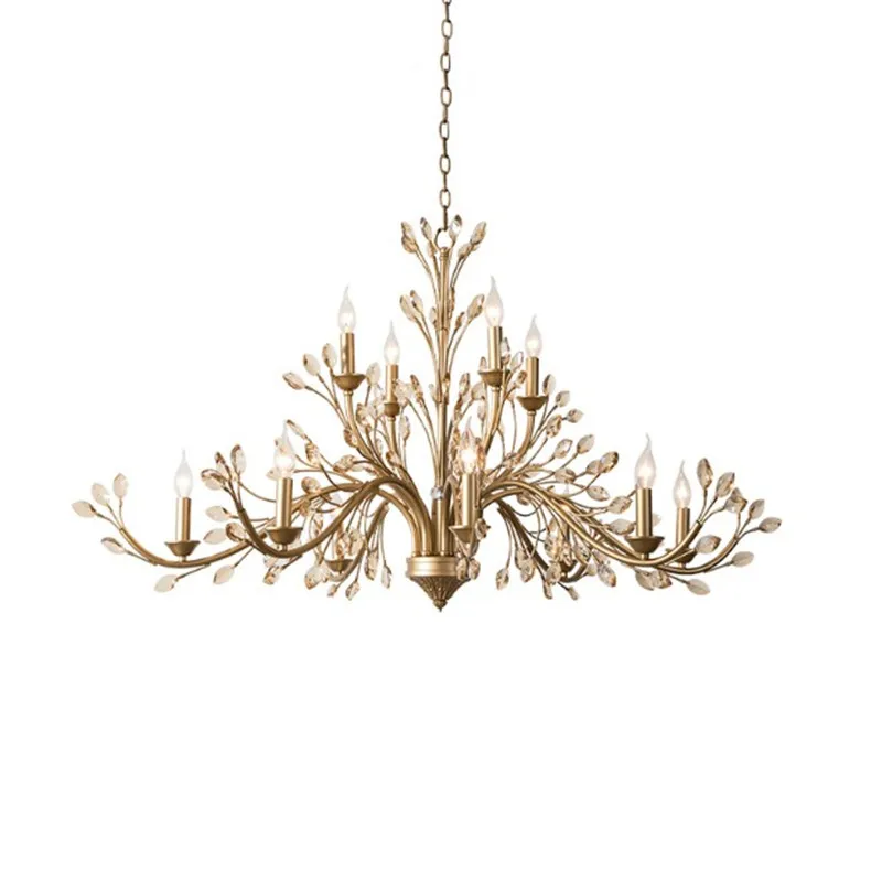 

American Living Room Chandelier Wrought Eron E14 Candle Crystal Lamp Industrial Loft Vintage Gold Tree Branch Chandeliers