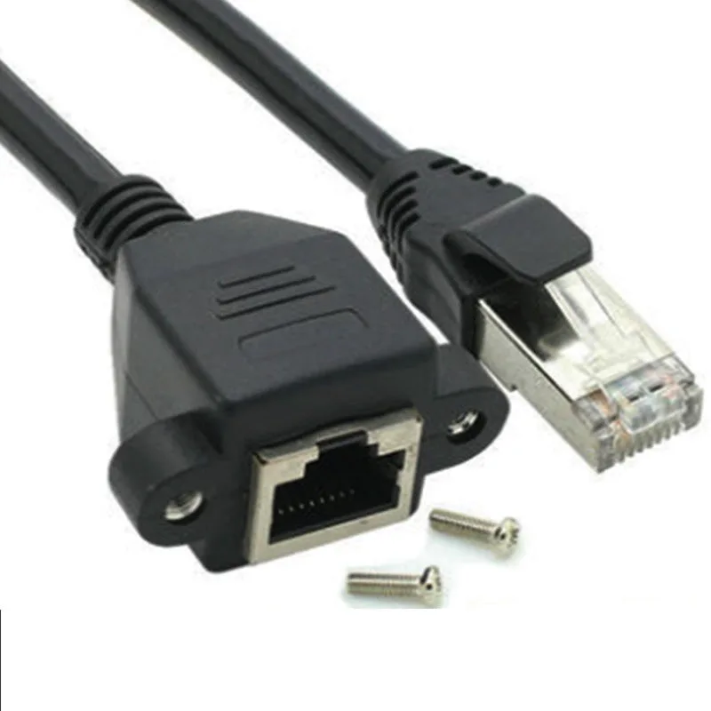 이더넷 LAN 네트워크 익스텐션 케이블, 수-암 나사 패널 마운트 커넥터, 8 핀 RJ45 케이블