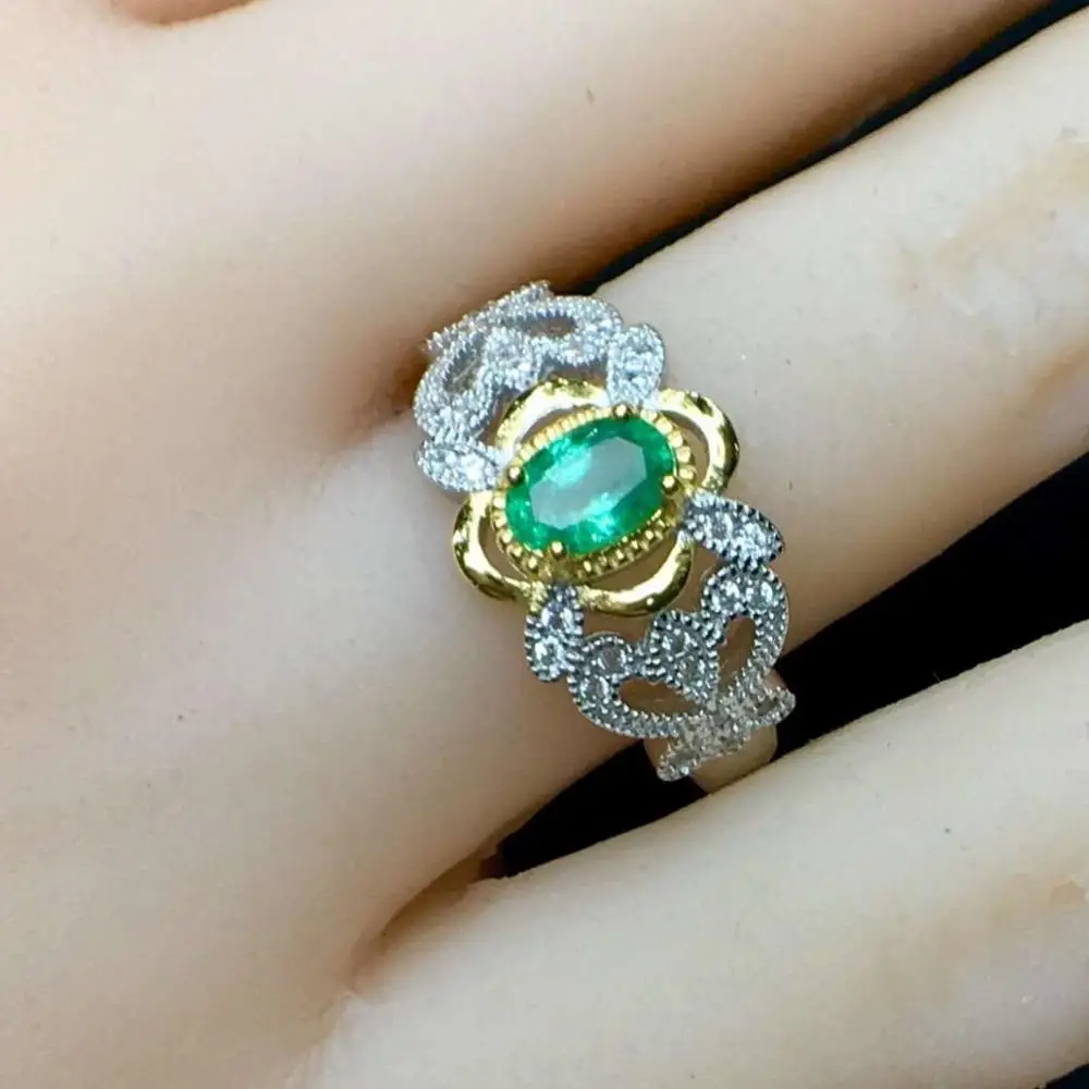 

Free shipping Natural emerald ring 925 sterling silver Fine jewelry For men or women