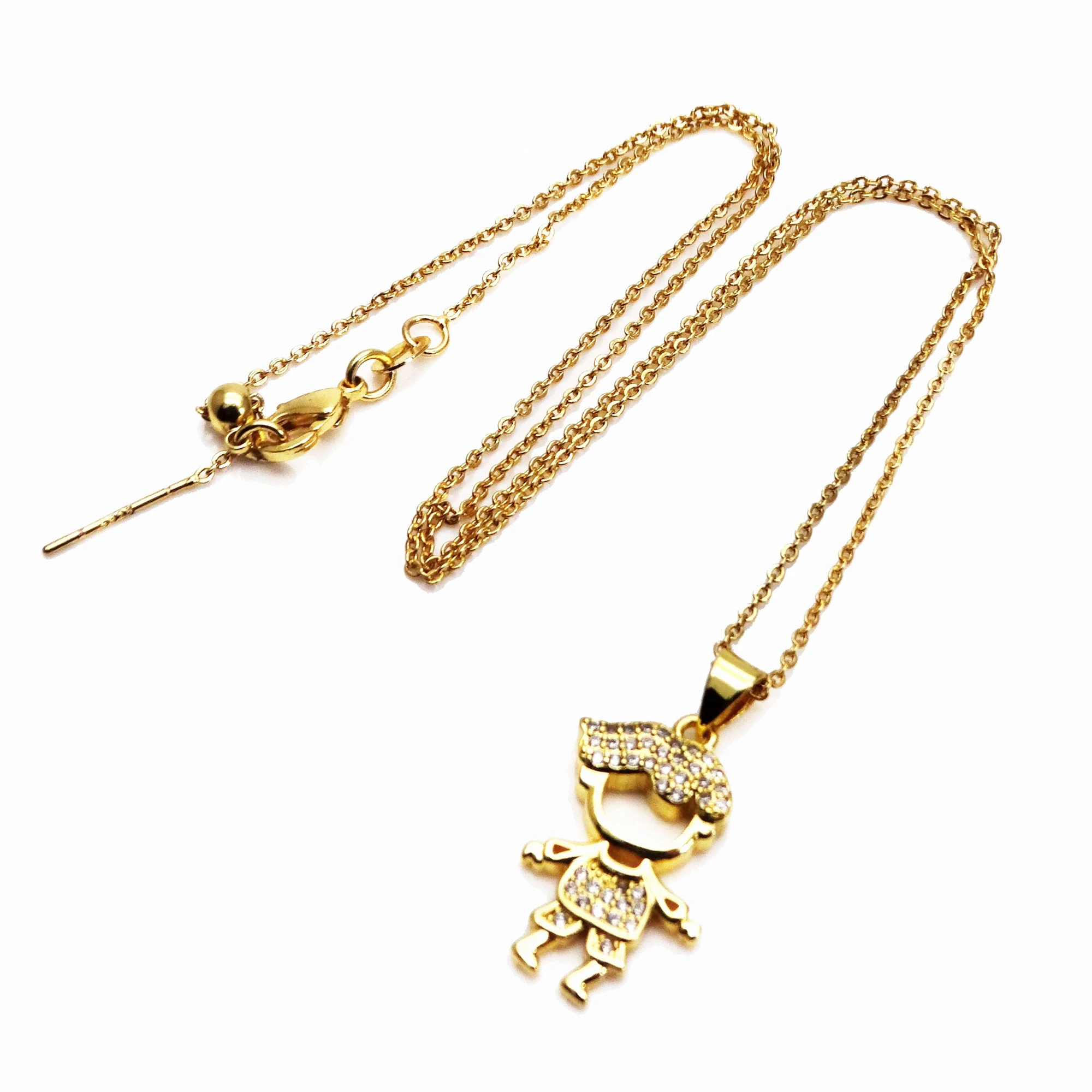 Micro zircon Couple pendant necklace Cute boys and girls copper gold plated DIY neck catenary necklace jewelry