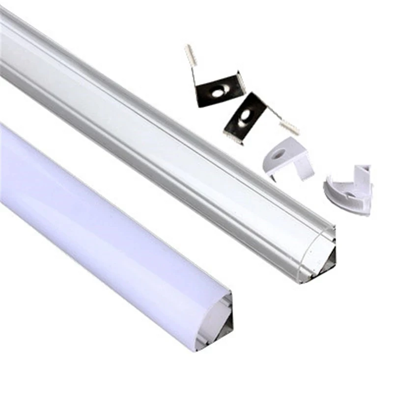 LED aluminum channel 0.5m 12mm, V/U-shaped 45 degree angle， used for 5050 5630 3528 LED strip, milky white/transparent cover