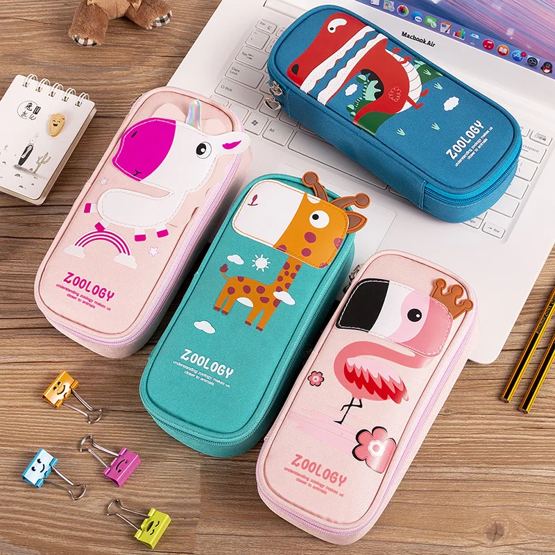 Cartoon Unicorn Flamingo Animal Pencil Case Large Capacity School Student Stationery Pen Bag Box Storge Cute Gifts Supplies