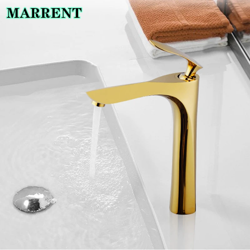 Gold Bathroom Mixer Tap Deck Mounted Hot Cold Basin Sink Mixer Tap Luxury Quality Brass Single Handle Golden Basin Mixer Faucets