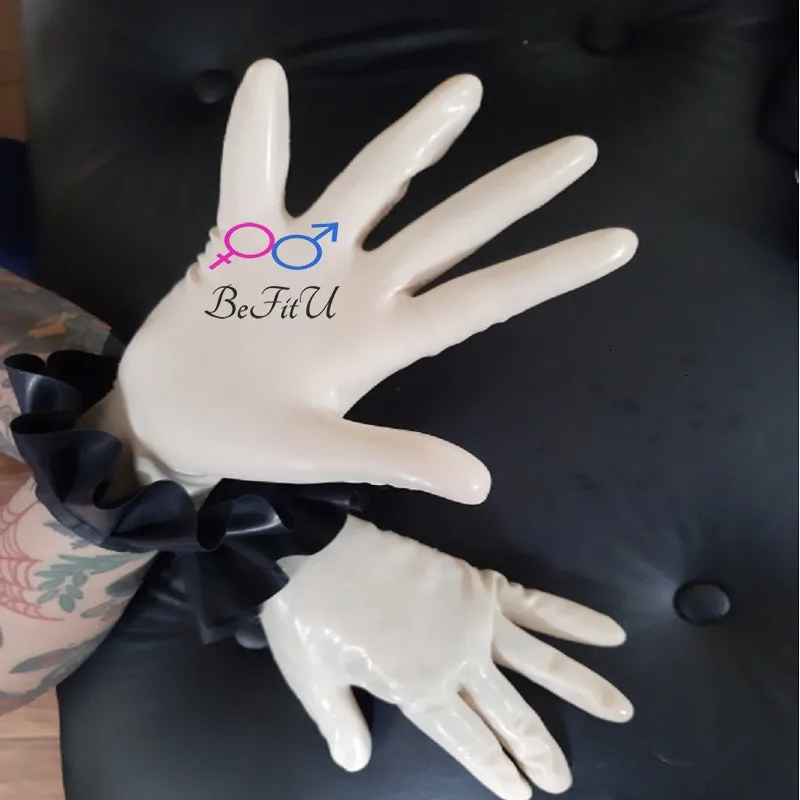 Latex gloves  w big ruffles fetish wrist ruffle and ankle ruffle natural handmade natural socks