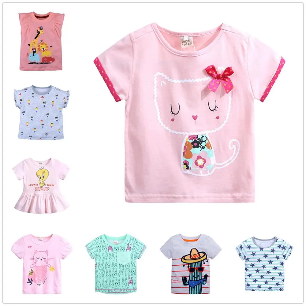 Pink Cat Baby Girls Clothes t shirts 100% Cotton Toddler Tops Kids t-shirts Cartoon Tees Girl's Jumper Infant tshirt 1-6 Years