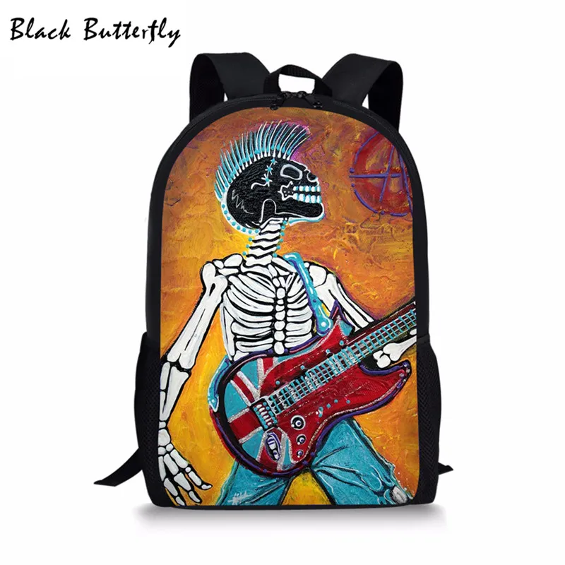 

New Hot Sales School Bags Children Backpack Boy Girl Kids School Backpack Music Skull Printing Student Bag Mochia Escolar