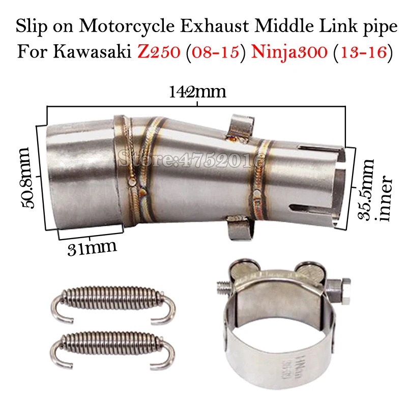 

Slip on Motorcycle Exhaust Middle Link pipe Stainless Steel Muffler Adapter For Kawasaki Z250 08-15 Years Ninja300 13-16 Years