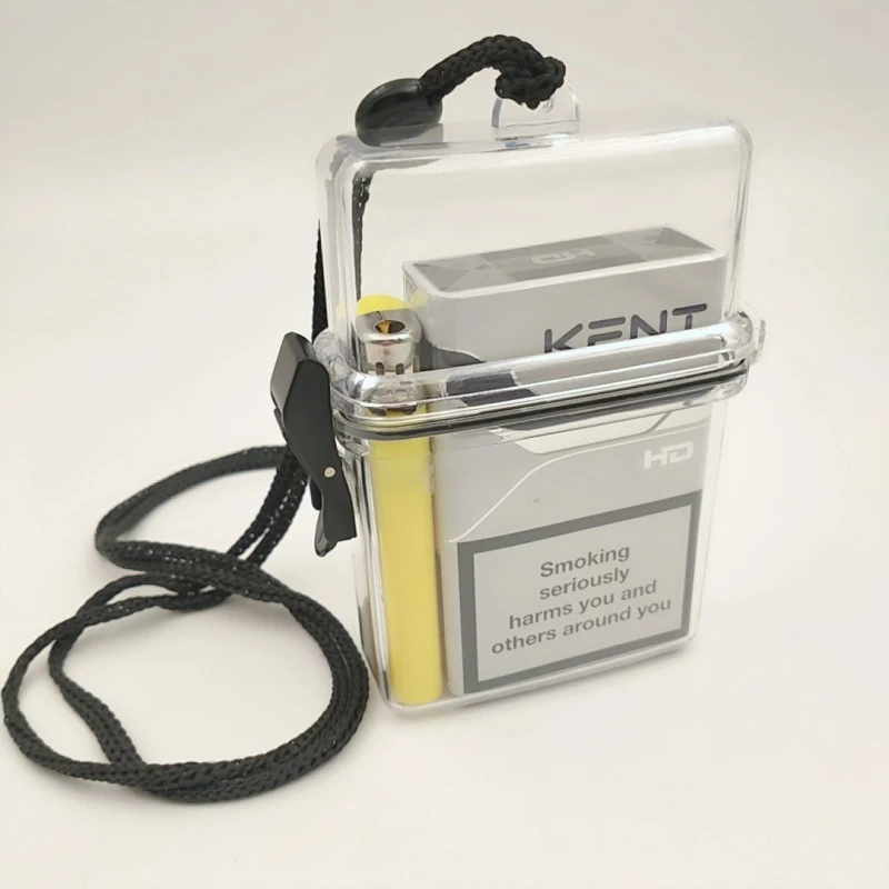Muiticolor Waterproof Cigarette Case Box with Lanyard Chain Neck-hung Portable Plastic Lipstick Lighter Card Storage Box Holder