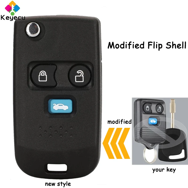 

KEYECU Replacement Modified Flip Remote Key Shell Case Cover With 3 Buttons FO21 Blade Fob for Ford Escape Transit MK6 Connect