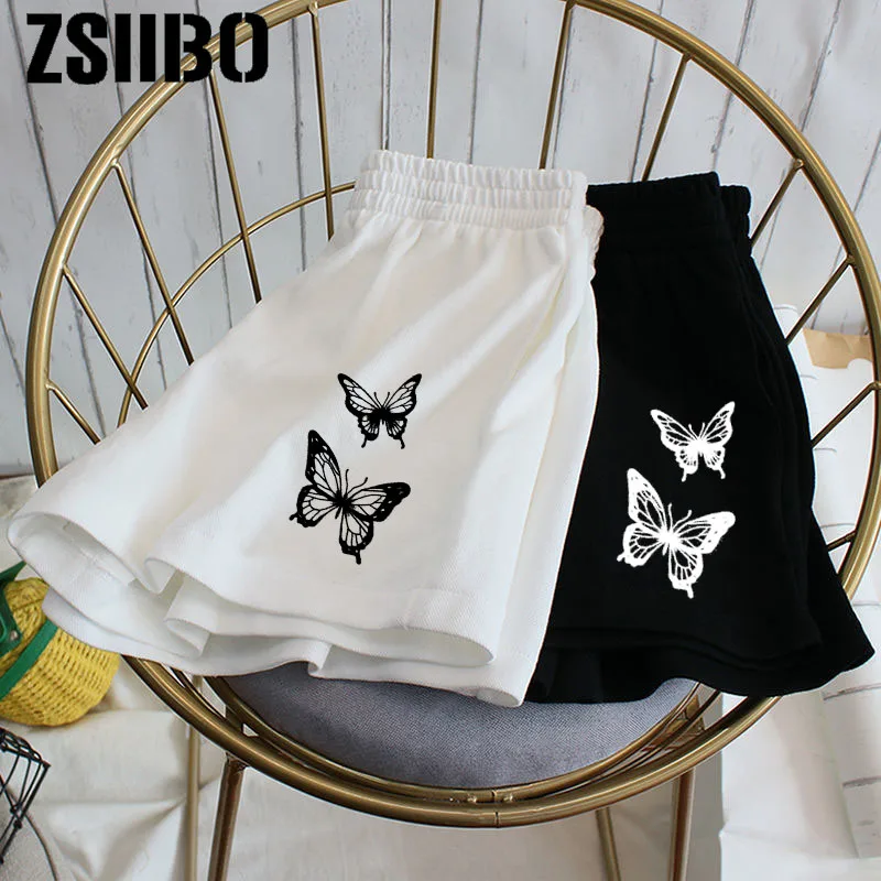 New All-match shorts summer casual women's loose butterfly print casual women's fitness belt tight stretch shorts shorts women