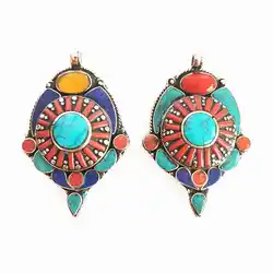 TBP554 Vintage Jewelry Copper Inlaid Colorful Stone Pendants Ethnic Fashion Tibetan Jewelry