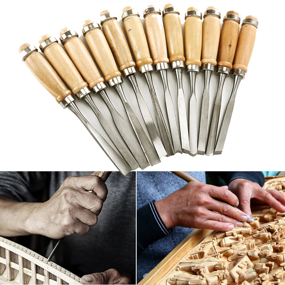 12 Chiếc Các Loại Gỗ Làm Việc Dụng Cụ Khắc Dụng Cụ Xiên Điêu Khắc Dụng Cụ Dụng Cụ Khắc Gỗ Đục Bộ Dao