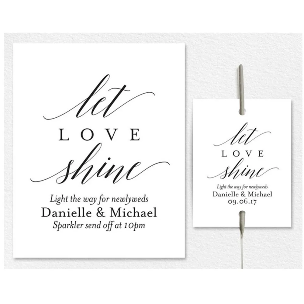 Custom Wedding Sparkler Tags, Sendoff Sign, Send Off Sparkler, Let Love Shine Sign