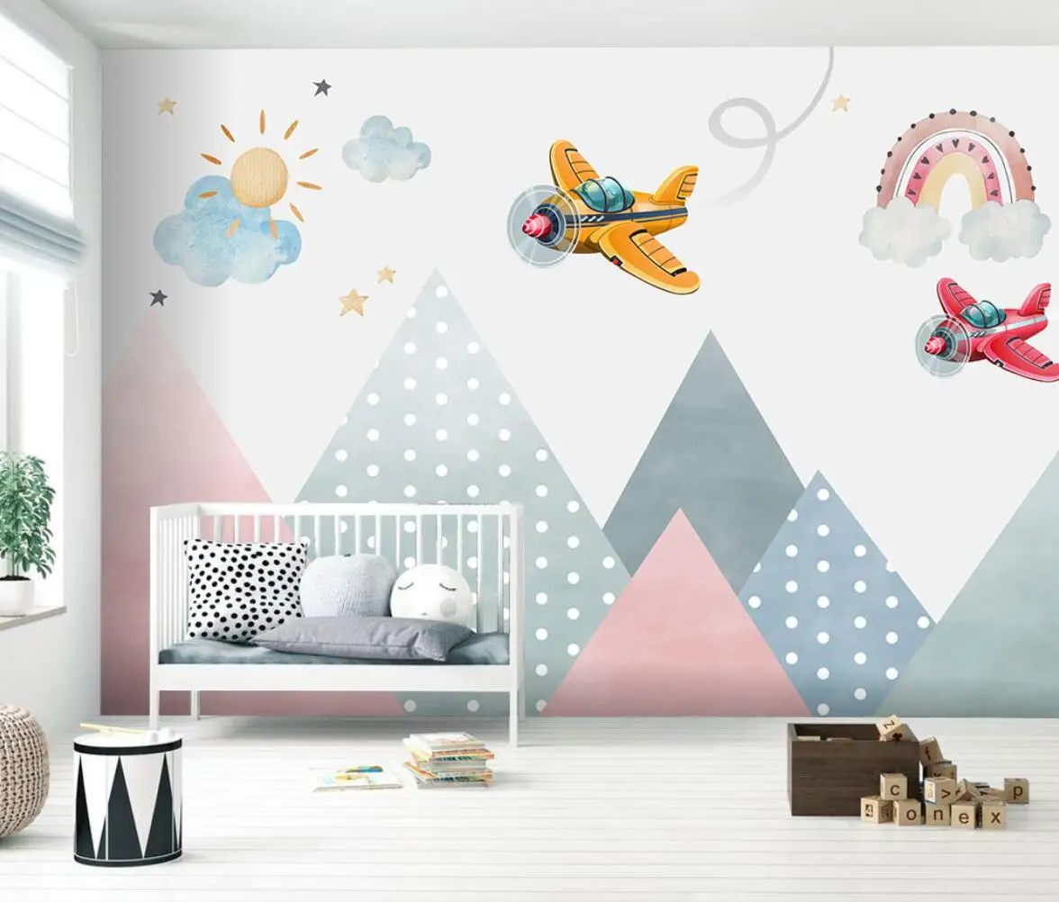 

beibehang custom Mountain peak cartoon airplane walllpapers living room Restaurant Guest Room Decoration wall papers home decor