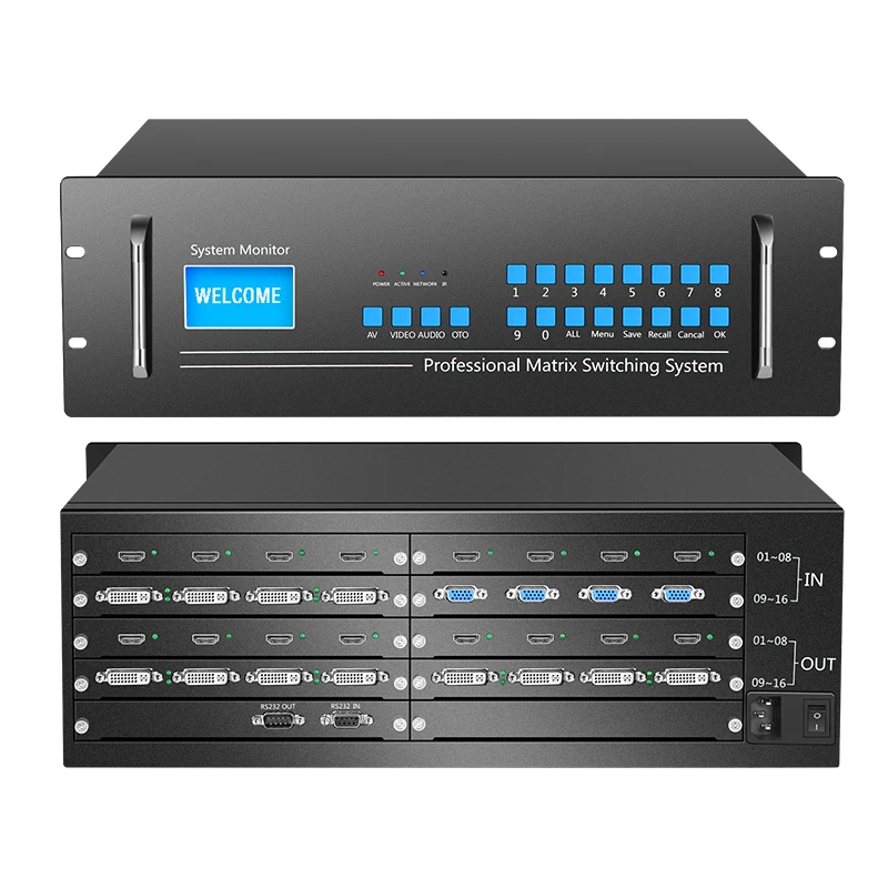 HDMI Matrix Switcher Mix Plug-In Matrix Video Switcher 16 Input 16 Output dengan HDMI/DVI/VGA/SDI